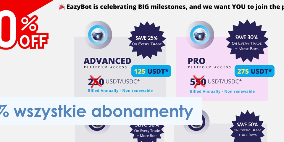 -50% na wszystkie abonamenty w EazyBot